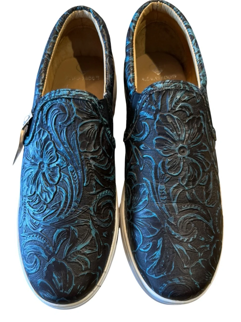 Alcalas Boots Womens Size 8 Slip-On Floral Tooled Leather Casual Sneakers Teal